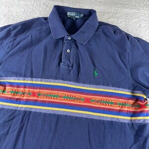 Vintage Polo Ralph Lauren Short Sleeve‎ Shirt Aztec Blue Green Pony Men's XL